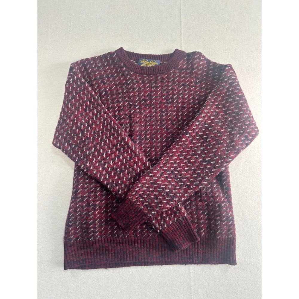 Brooks Brothers Sweater Mens L Burgundy Worsted Wool Birdseye Knit Crewneck